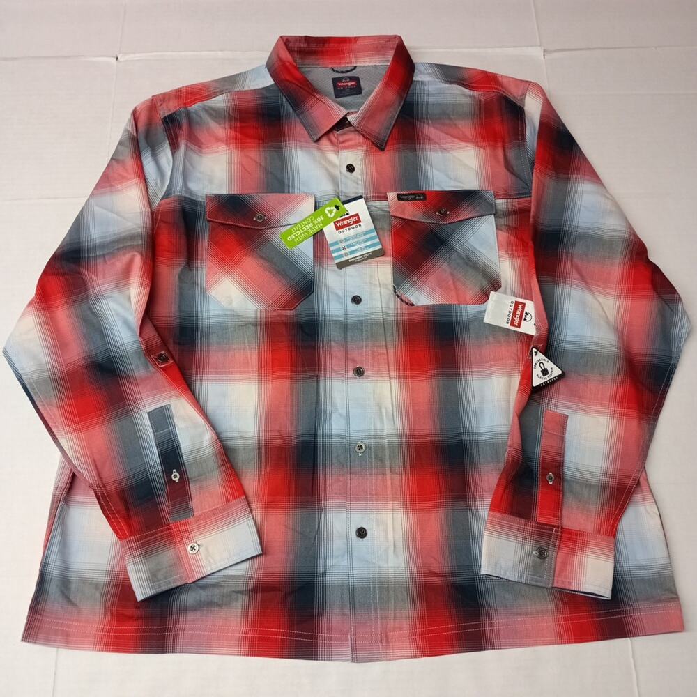Wrangler Shirt Men's 2XL Red Plaid Convertible Sleeves